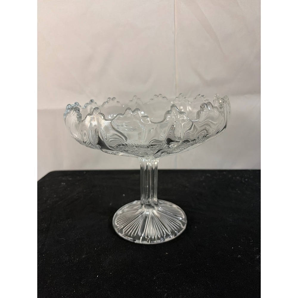 EAPG Thistle Star Pedestal Bowl Clear Glass 8in Good Vintage EAPG Compote